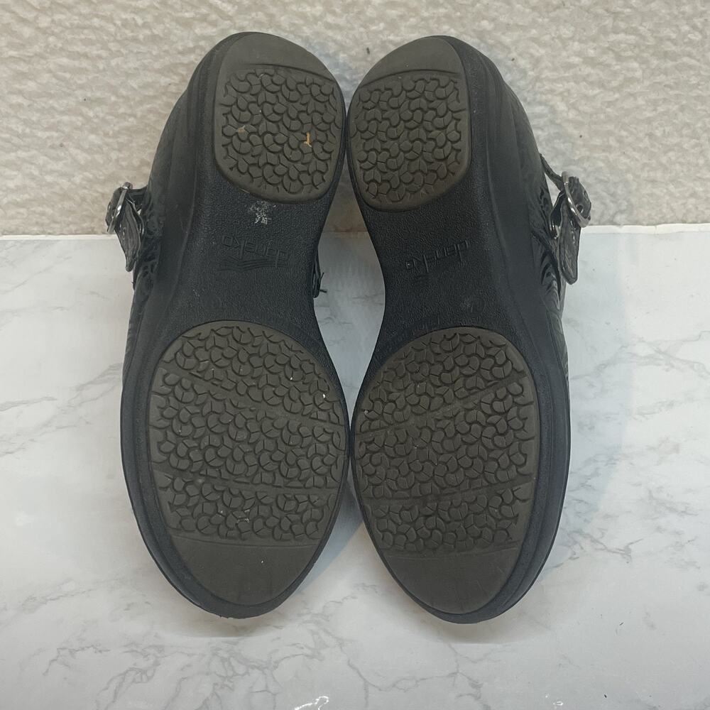 Dansko Shoes Womens Size 37 Black Embossed Leather Mary Jane Comfort Clogs Strap - Picture 7 of 10